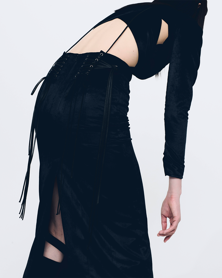 Fan-lacing Velour Skirt