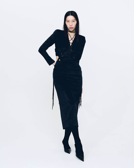 Fan-lacing Velour Skirt