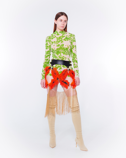 Flocked Power Net Tops（Beige）