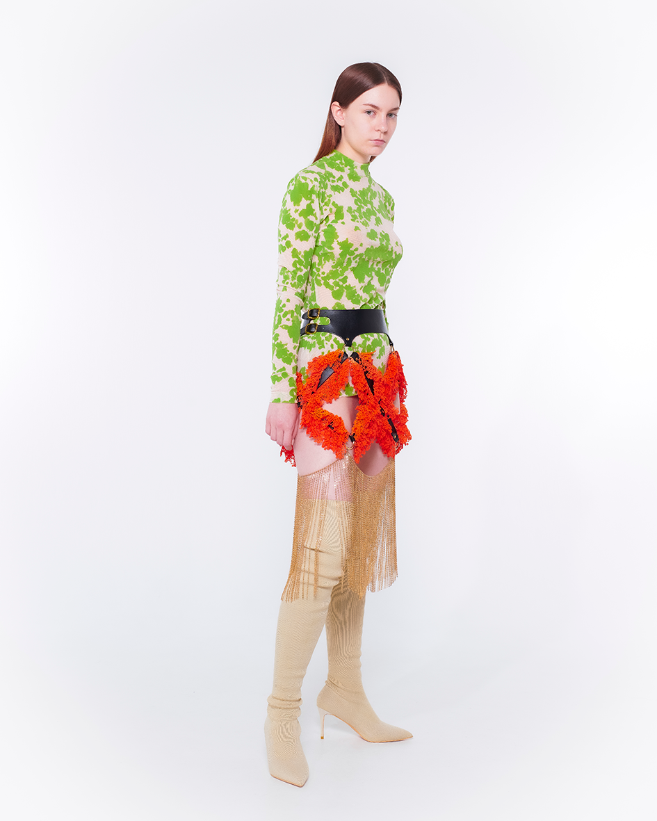 Flocked Power Net Tops（Beige）