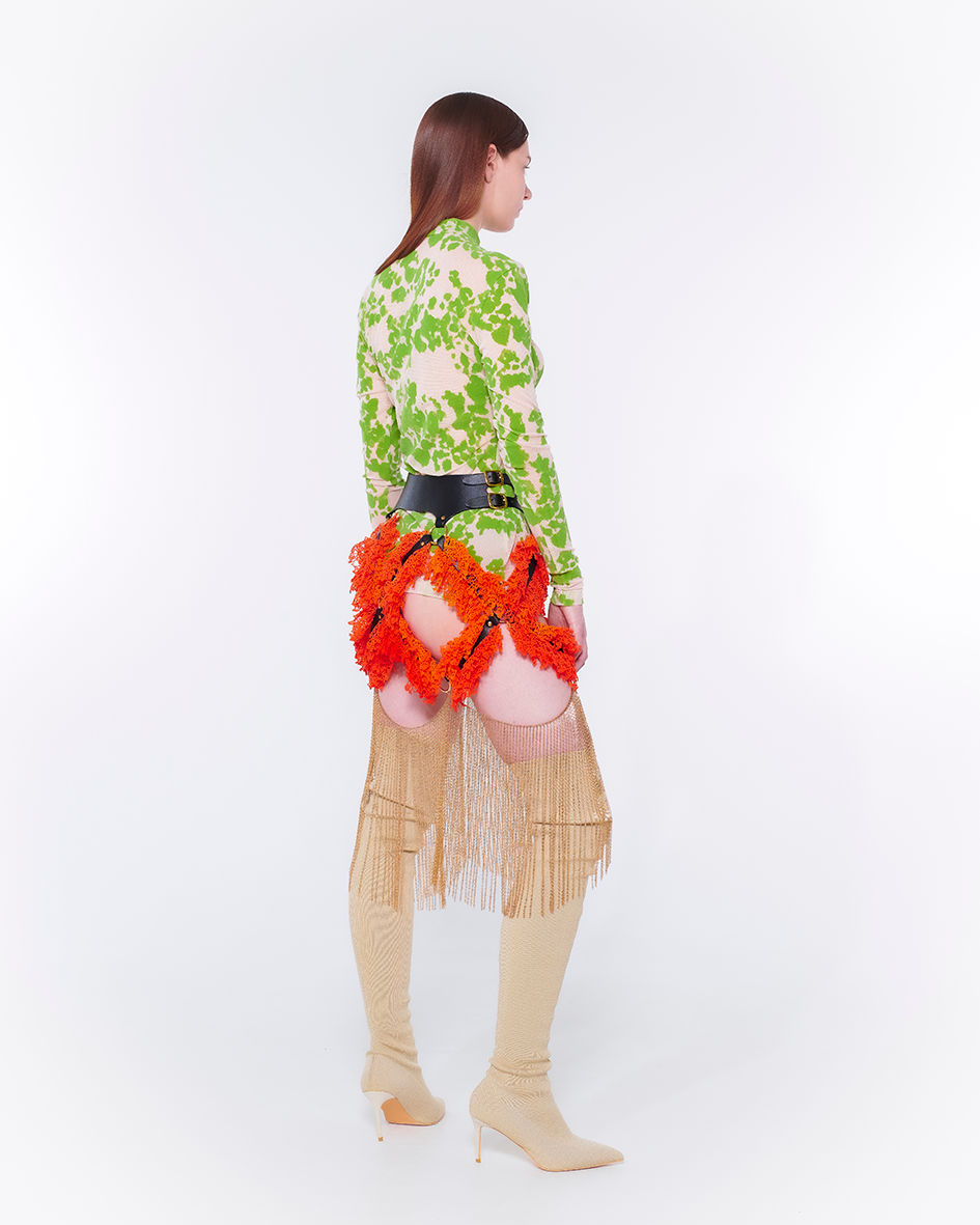 Flocked Power Net Tops（Beige）