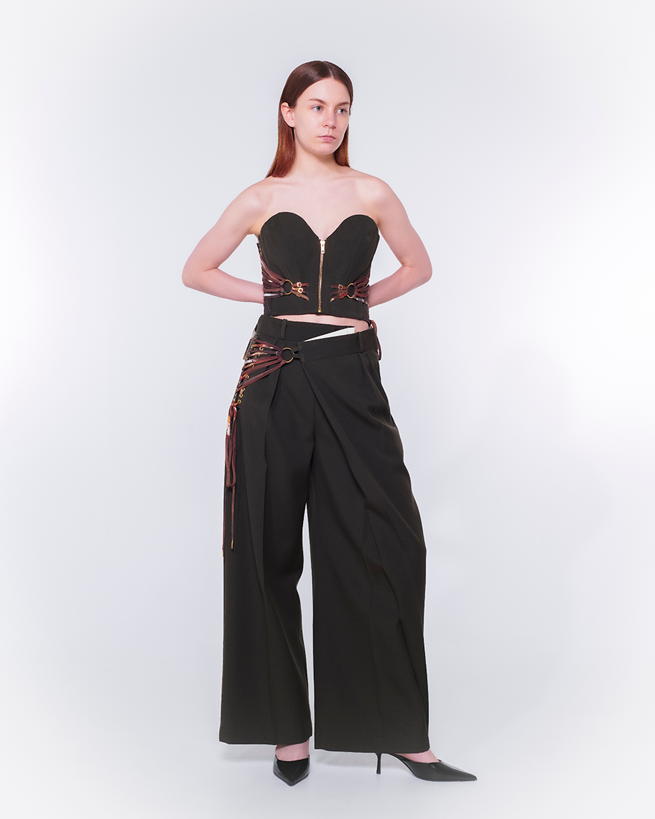 Fan-lacing Bustier (Charcoal Brown)