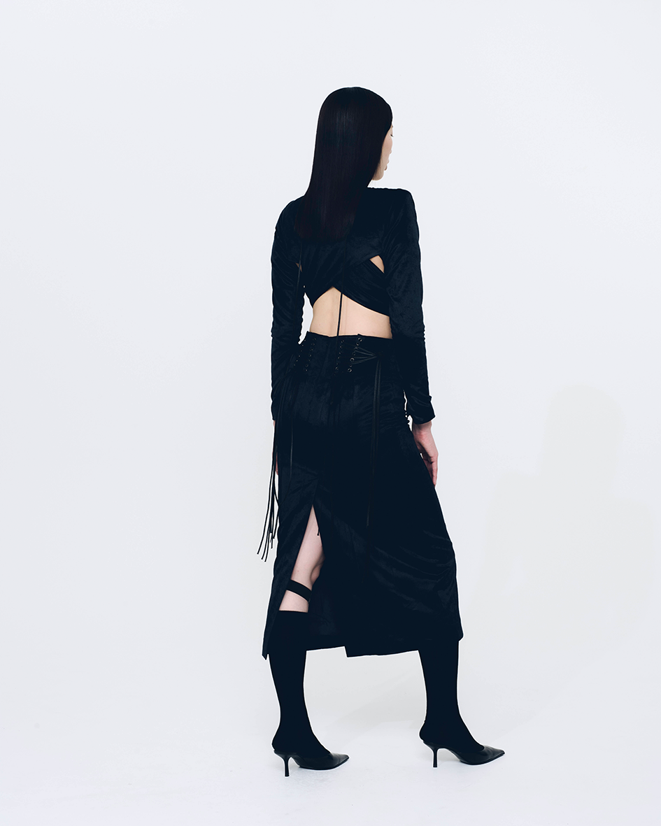 Fan-lacing Velour Skirt