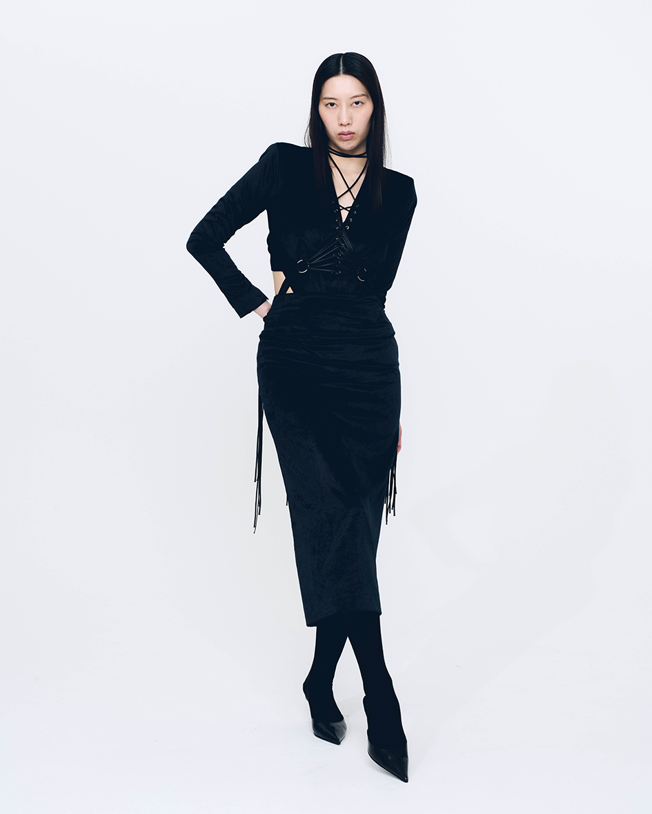 Fan-lacing Velour Skirt