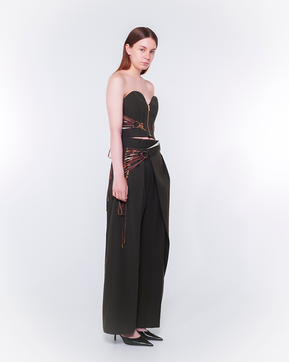 Fan-lacing Trousers (Charcoal Brown)