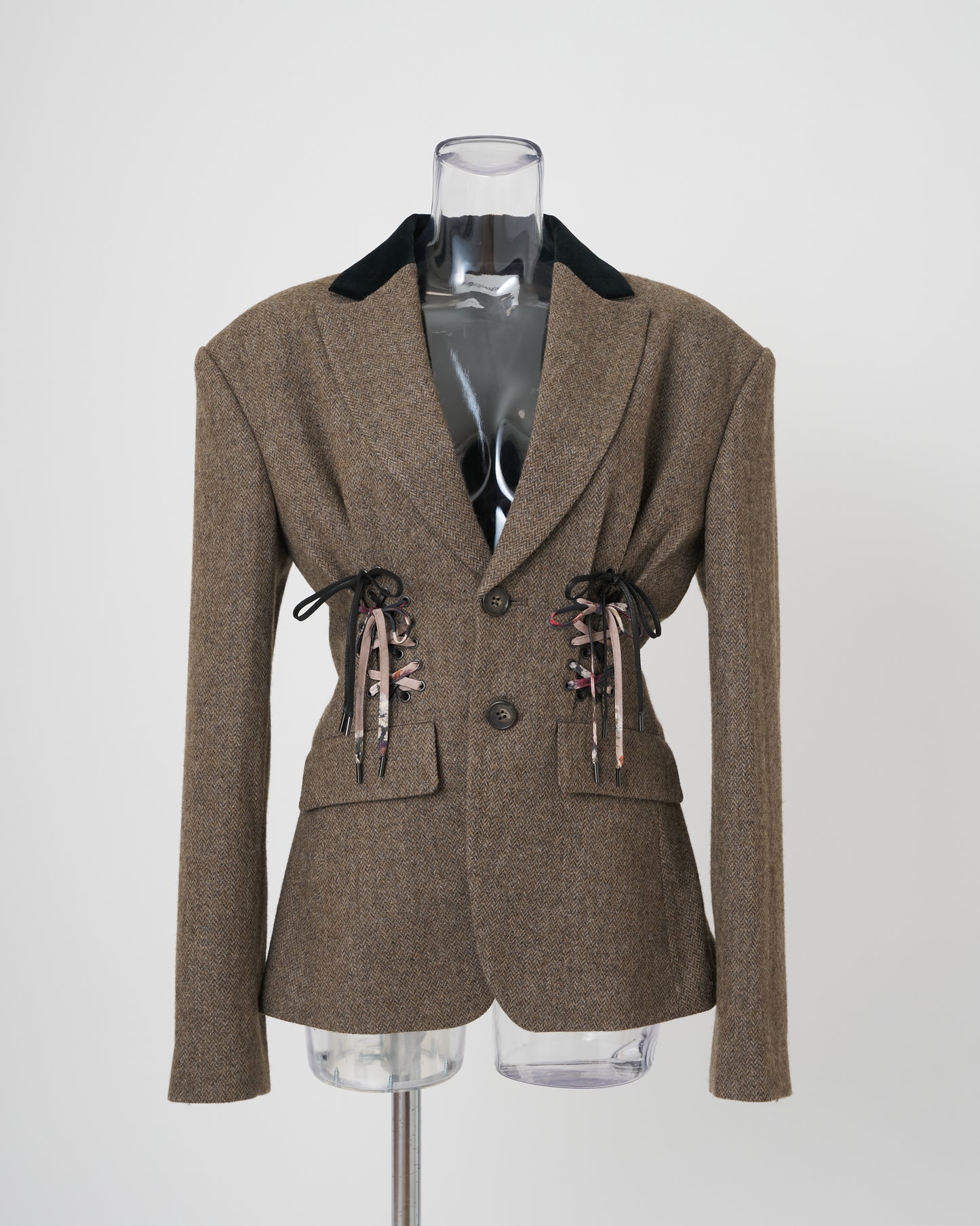 DOUBLE LACE-UP JACKET - BROWN