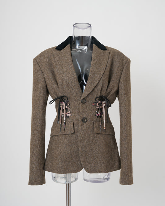 DOUBLE LACE-UP JACKET - BROWN