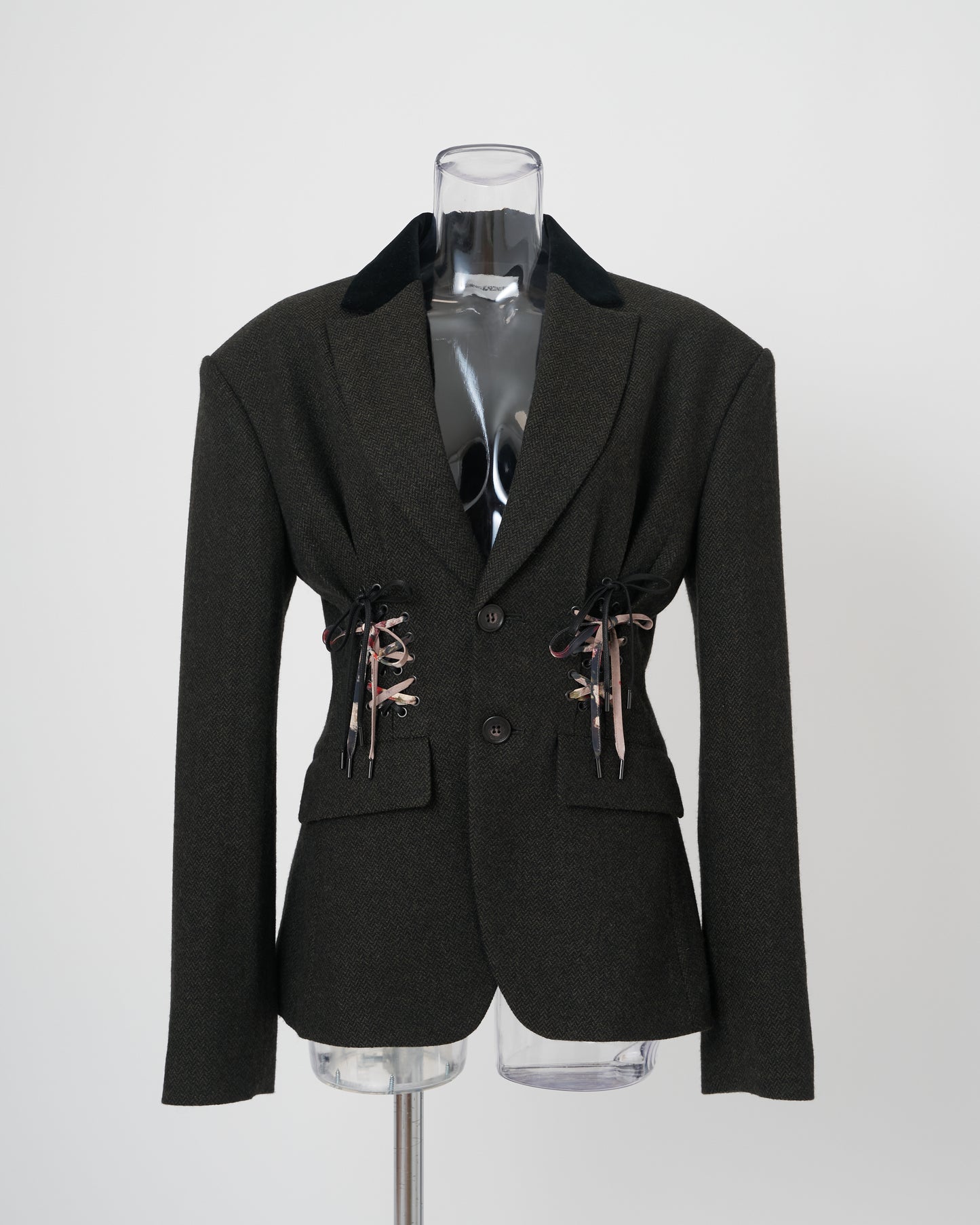 DOUBLE LACE-UP JACKET - GREEN BLACK