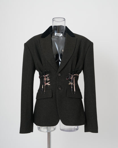 DOUBLE LACE-UP JACKET - GREEN BLACK