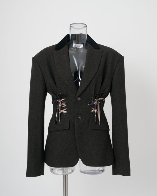 DOUBLE LACE-UP JACKET - GREEN BLACK