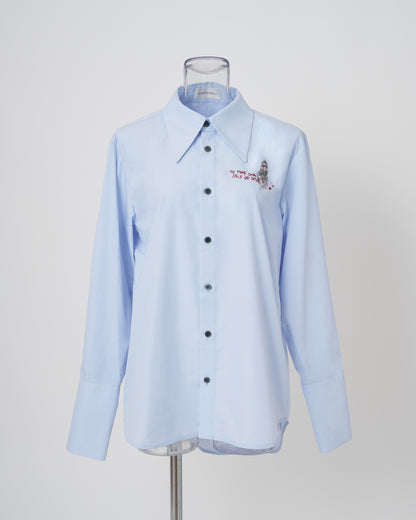 FEATHER-EMBROIDERED SHIRT - BLUE