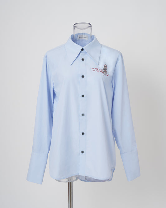 FEATHER-EMBROIDERED SHIRT - BLUE