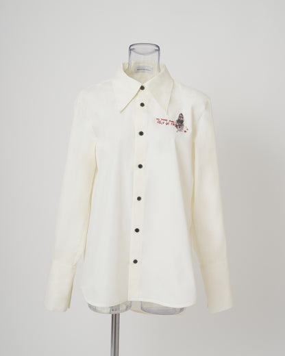 FEATHER-EMBROIDERED SHIRT - WHITE