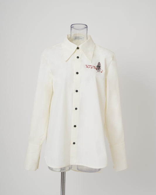 FEATHER-EMBROIDERED SHIRT - WHITE