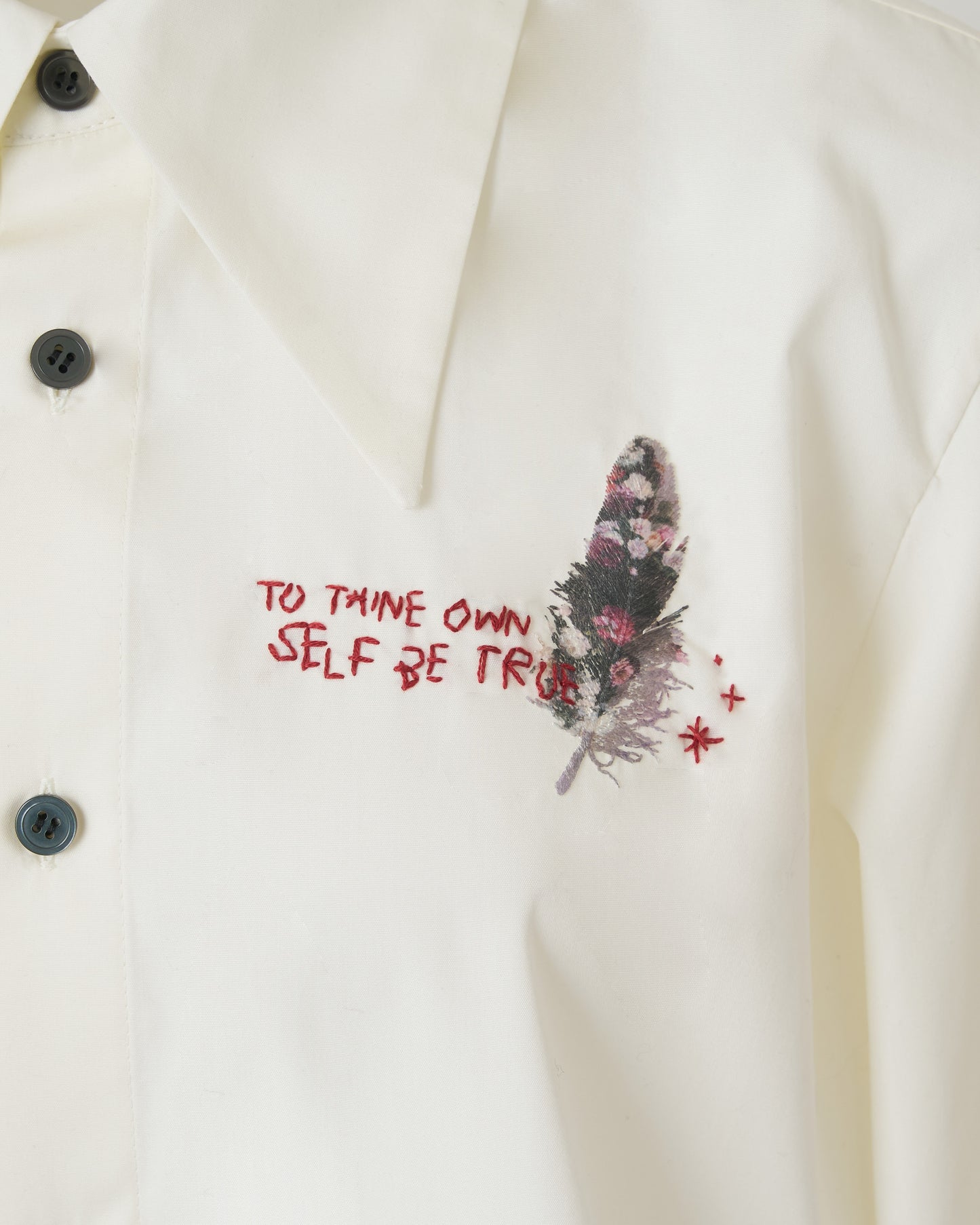 FEATHER-EMBROIDERED SHIRT - WHITE