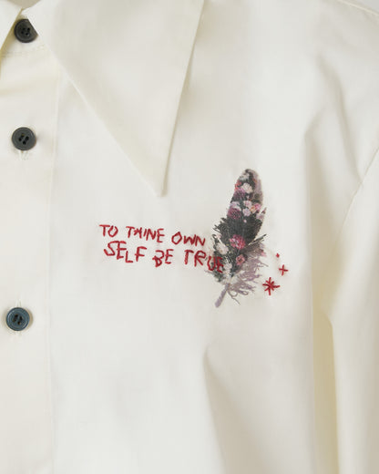 FEATHER-EMBROIDERED SHIRT - WHITE