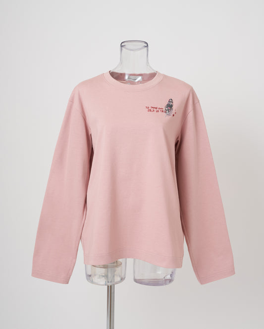 FEATHER-EMBROIDERED LONG SLEEVE T-SHIRT - PINK