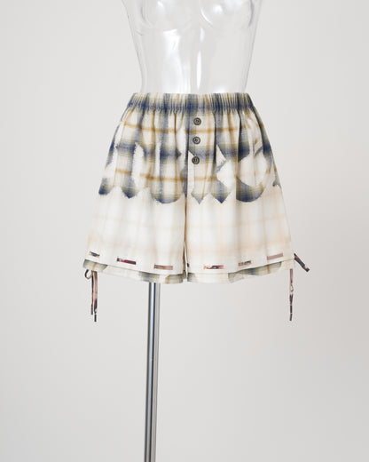 BLEACHED CHECK SHORT PANTS - BLUE