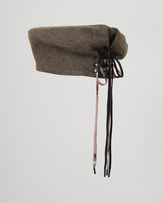 DOUBLE LACE-UP BERET - BROWN