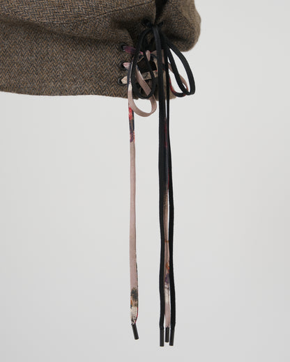 DOUBLE LACE-UP BERET - BROWN