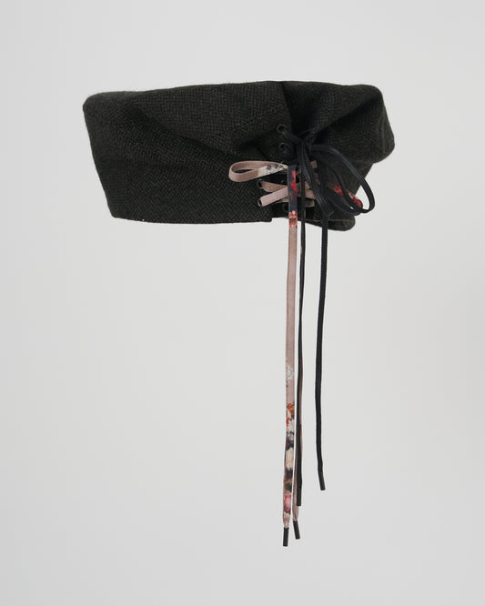 DOUBLE LACE-UP BERET - GREEN BLACK