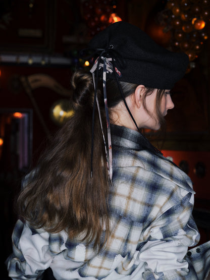 DOUBLE LACE-UP BERET - GREEN BLACK