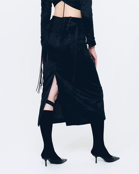 Fan-lacing Velour Skirt