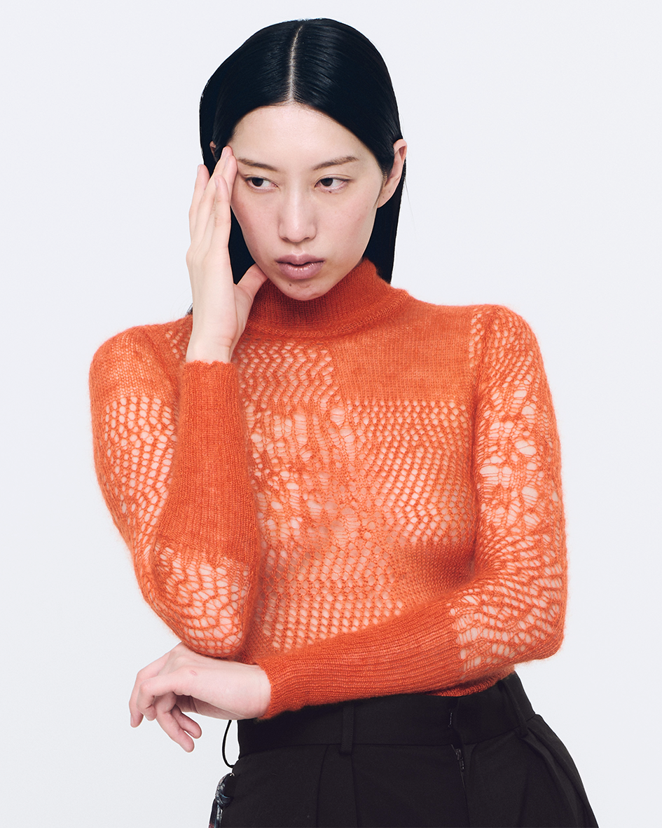 Mohair Gingham Check Tops (Orange)