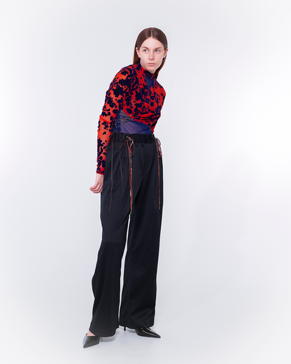 Fan-lacing Flocked Power Net Tops（Orange）