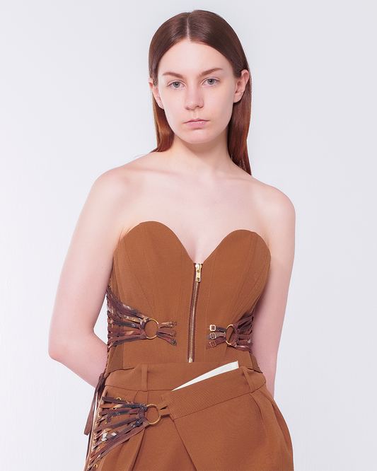 Fan-lacing Bustier (Brown)
