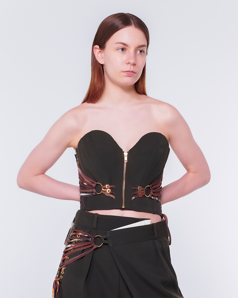 Fan-lacing Bustier (Charcoal Brown)