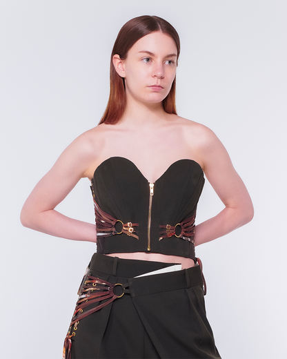 Fan-lacing Bustier (Charcoal Brown)