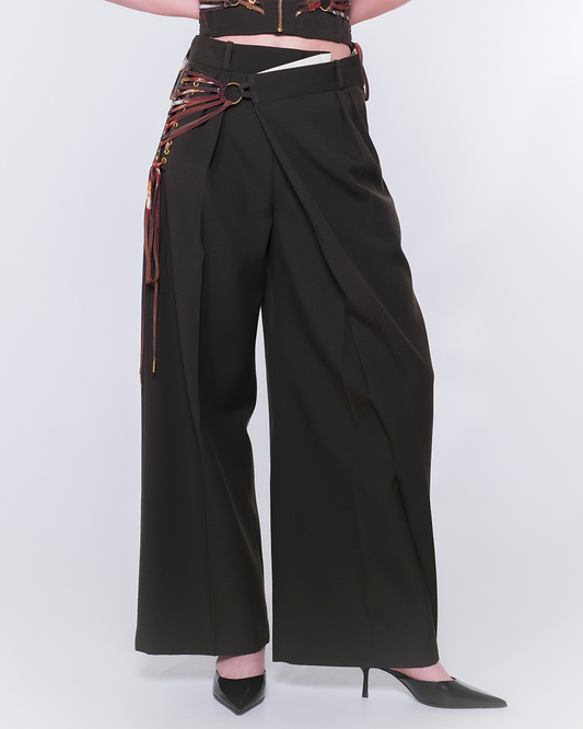 Fan-lacing Trousers (Charcoal Brown)